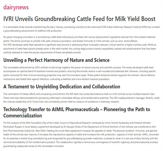 IVRI Unveils Groundbreaking Cattle Feed for Milk Yield Boost
