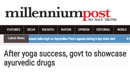 After yoga success, govt to showcase ayurvedic drugs