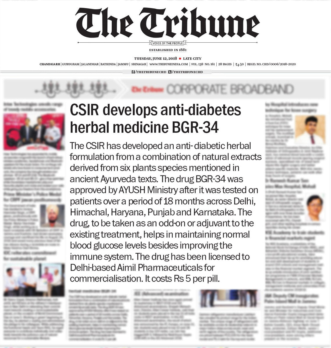 CSIR develops anti-diabetes herbal medicine BGR-34- The Tribune