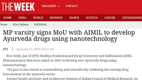 MP varsity signs MoU with AIMIL to develop Ayurveda drugs using nanotechnology