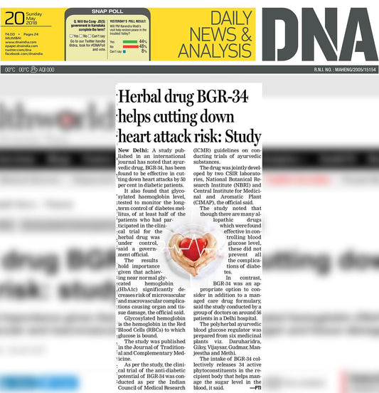 Herbal drug BGR-34 helps cutting down heart attack risk- DNA